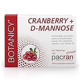 BOTANICY Cranberry + D-Mannose - Unterstützt Blase & Harnwege - PACRAN® Cranberry-Pulver, Vitamin C und D3, Kürbissamen & Löwenzahnwurzel Extrakt - 60 Cranberry Tabletten