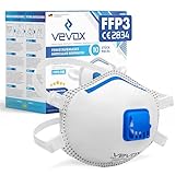 VEVOX® FFP3 Maske mit Ventil – 5er, 10er oder 20er Set – Staubmaske – Atemschutzmaske – Staubschutzmaske – Feinstaubmaske – Atemschutz z.B. gegen Feinstaub, Schimmel oder Asbest