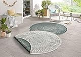 Northrugs Porto In- und Outdoor Teppich Rund – Runder Wendeteppich Wasserfest Mandala Design Flachgewebe Teppich Wetterfest für Balkon, Terrasse, Garten, Wohnzimmer in Grün Creme, ⌀100cm