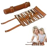 FICOFISE Backgammon Spiel Set zum Aufrollen: Spielfeld BxT: 35,5 * 25,2cm, Rollbares Klassisches Backgammon Reise inkl. Zubehör, Faltbar Tragbares Brettspiel, für Unterwegs Erwachsene Kinder (Braun)
