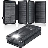 Solar PowerBank 26800mAh, Solar Ladegerät mit 4 Solarpanels, Taschenlampe, Zwei 5V 2.1A USB-Ports Externer Akku Kompatibel Für Smartphones, Tablets Outdoor Camping Ladegerät Black