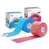 Nasara Original Kinesiologisches Physio Sport Tape: Sparset mit 2 Tapes in türkis und pink für Sport und Medizin, Rollengröße 5cm x 5m