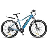 HILAND 26/27.5 Zoll E-Bike Elektrofahrrad Mountainbike Fat Tire Elektrofahrrad E-Mountainbike Heckmotor 250 W, 21 Gang, mit 10.4Ah Lithium-Akku, Lock-Out-Federgabel & Beleuchtungsset