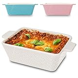 Auflaufform aus Keramik für 2 Personen - Für Lasagne, Tiramisu & Auflauf - Extra Hoher Rand - Eckig - Weiß