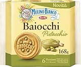 Mulino Bianco Baiocchi Pistazienkekse, und Mürbeteig Ideal zum Frühstück oder Snack, Palmölfrei, 6 Portionen von 3 Keksen, 1, 168.0 gramm, 168.0 grams