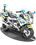 HECHT Polizei Elektro Motorrad für Kinder ab 3 Jahre | Lizenziertes BMW Design | 35 W Motor 3–6 km/h | Blaulicht, Sirene & Radio | Stützräder & 2 Seitenkoffer | Spielzeug bis 30 kg