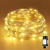 SALCAR 20m Kupfer Draht Lichterkette Innen Außen, 200er LED Weihnachtsdeko Kupferdraht 4,5V Strom mit 8 Modi und Speicherfunktion, Warmweiß