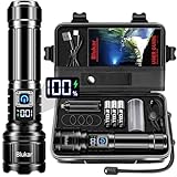 Blukar Taschenlampe LED Aufladbar, Extrem Hell Hohe Helligkeit Taschenlampen Zoombare Handlampe mit 5 Lichtmodi, IP67 Wasserdicht Flashlight Torch für Camping, Outdoor, Notfäll