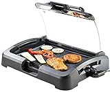 Rosenstein & Söhne Elektrogrill: XL-Tischgrill m. Glasdeckel, Keramik-beschichtete Grillplatte, 2.200 W (Elektrogrill mit Glasdeckel, Elektrogrill mit Deckel, Elektrische Grill)