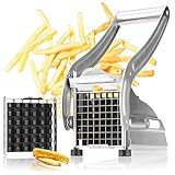 com-four® Pommesschneider - Pommes Frites Schnitzer aus Edelstahl - Kartoffelpresse mit 2 Schneideeinsätzen - Obst-, Gemüse- und Käsestiftler spülmaschinenfest (Edelstahl - 1 Stück)