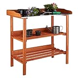 Relaxdays Pflanztisch, Holz, Metallplatte, 3 Ebenen,...