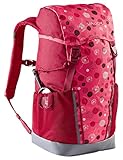 VAUDE Kinderrucksack Jungen & Mädchen Puck Blätter, komfortabler Wanderrucksack Kinder 14L, Wetterfester Schulrucksack mit Regenhülle & Lupe, viel Stauraum