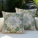 Vorysum Outdoor Kissen Wetterfest 40x40 cm Boho Dekokissen Kissenbezüge Vintage Kissenhülle Grün Kissen Sommer Sofakissen für Wohnzimmer Schlafzimmer Garten Dekorative 2er Set