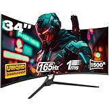 Gawfolk 34 Zoll Ultrawide Curved Gaming Monitor 165Hz, 1500R PC Bildschirm UWQHD (3440x1440) Gebogenes Computerbildschirm mit Höhenverstellung, VESA 75x75