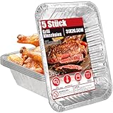 Kinmsito 5 Stück Grill Aluschalen,Groß Aluminium Tropfschalen,Backbleche aus Aluminiumfolie,Aluschalen 31 x 26.5 cm,Grillschalen für Backen Braten Kochen,Grillpfannen Party-Essen servieren,3500ml