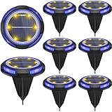 ANSODY Solar Bodenleuchte Aussen 8 Stück 2700K Solarlampen für Außen 6+4 LEDs IP65 Wasserdicht Solarleuchten IP65 Wasserdicht Gartenleuchte Solar für Deck, Garten, Gehweg, Rasen, Hof, Warmweiß