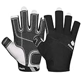 FitsT4 Sports Kajak Handschuhe 3/4-Finger gepolsterte Handfläche Mesh Rücken für Komfort Perfekt zum Segeln, Paddeln, Kanufahren, Kajakfahren, SUP Stehpaddeln,Schwarz,M