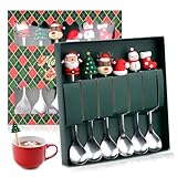 Weihnachtslöffel Set, 6 Stück Weihnachten Teelöffel, Kaffeelöffel Edelstahl, Christmas Spoons, Kaffee Weihnachten Löffel, Weihnachts Espressolöffel, Dessertlöffel für Party Tischdekorationen