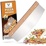 Villkin Pizzamesser mit 32cm Klinge - Scharfer Pizzaschneider aus Edelstahl mit Holzgriff - Großes Wiegemesser effektiver als Pizzaroller (Groß)