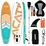 NACATIN Aufblasbares SUP Board, Stand Up Paddle Board 10.6' mit komplettem Zubehör & Verstellbarer Paddel-Reiserucksack, Pumpe, 10 L Wasserdichter Rucksack, Leine (Orange)