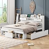 WIZBED Holzbett Doppelbett 140x200cm mit Schubladen, USB &...