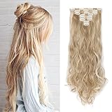 Elailite Clip in Extensions wie Echthaar günstig Haarteile 8 Tresssen 18 Clips für komplette Haarverlängerung Gewellt Haarextensions 24'(60cm)-140g Honigblond/Blond