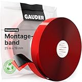 GAUDER Montageband (25 m x 19 mm) | Doppelklebeband | Montageklebeband | Spiegelklebeband | Doppelseitiges Klebeband schwarz