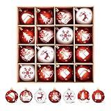 WEARXI Weihnachtskugeln - 16pc 6cm Christbaumkugeln Kunststoff Rot Weiß, Weihnachtskugeln Kunststoff, Weihnachtsdeko mit Aufhänger, Weihnachtsbaumkugeln für Klassische Weihnachtsbaumschmuck Rot Weiß