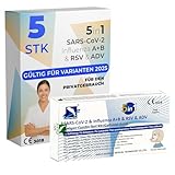 5-in-1 Antigen Schnelltest SARS-CoV-2 || 5 Stück || Influenza A+B, RSV & Adenovirus | Selbsttest für Zuhause | Ergebnis in 15 Minuten | CE 3018 zertifiziert – 2025 Varianten-gültig