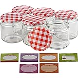 versandfuxx24 Einmachgläser 210ml Marmeladengläser 6er Set mit Aufklebern, Glas, Rund, Transparent