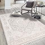 carpet city Teppich Wohnzimmer Boho-Stil Creme - 80x150 cm - Ornamente, Bordüre - Relief-Optik, 3D-Effekt - Cut-&Loop, Sisal - Moderne Fransen-Teppiche Schlafzimmer