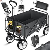 KESSER® Bollerwagen faltbar Handwagen Transportkarre Gerätewagen | inkl. 2 Netztaschen | klappbar | PVC-Reifen | bis 80 kg Tragkraft transportwagen Gartenanhänger ohne Dach, Anthrazit