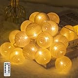 Ciskotu Baumwollkugeln Lichterkette, 20 LED USB Dimmbar Cotton Ball Lichterkette mit Fernbedienung und Timer, LED Kugeln Lichterkette Innen für Kinderzimmer Weihnachten Hochzeit Party (Weiß)