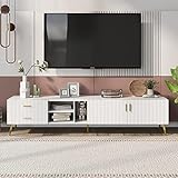 Merax TV Lowboard für 75-Zoll-Fernseher, TV Schrank mit 2 Schließfach 2 Schublade und 3 offenes Regal, Moderner TV Sideboard, Fernsehschrank für Wohnzimmer und Esszimmer, Weiß, 180 x 35 x 44 cm