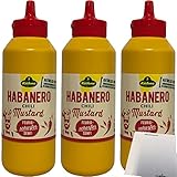 Kühne Senf Habanero Chili Mustard feurig scharfer Senf 3er Pack (3x250ml Squeeze Flasche) + usy Block