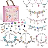 AUHOU 90 Stück Charm Armband Making Kit für Mädchen, DIY Armband Art Schmuck Bastelset Teenager 6-12 Jahre Geburtstags-Geschenk