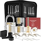 Diyife 36 Stück Lockpicking Set, [Schwierigkeit Upgrade] Dietrich Set mit 4 Transparente Schlösser und 4 Schwarze Verschlusshülsen, Handbuch für Anfänger und Professionelle Schlosser - Schwarz