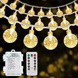 RJEDL Lichterkette Außen Batteriebetrieben, 11M 100LED Kugel Lichterkette mit 8 Modi IP67 Wasserdichte Fernbedienung Globe Lichterketten für Halloween Weihnachten Innen Outdoor Garten Deko, Warmweiß