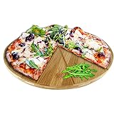 Oriamo® Pizzateller Bambus 33 cm Durchmesser, Schneidbrett aus Holz, schnittfestes Pizzabrett mit 6-facher Einteilung für gleichmäßig große Stücke, Holzteller für Pizza, natur (33 cm)
