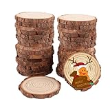 VIDETOL 30 Stück Natur Holzscheiben 9-10 cm, Baumscheiben Rund, Baumstamm Deko, Unvollendete Holzscheiben zum Basteln für Weihnachtsdeko, Kunsthandwerk und DIY-Projekte