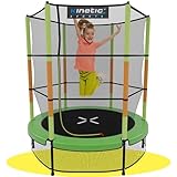 KINETIC SPORTS Kinder Trampolin Jumper 140 cm - Inklusive Gummiseil Federung, Sicherheitsnetz mit Reißverschluss, Rahmenpolster, Schutz Bodennetz - Indoor Kindertrampolin Spielzeug