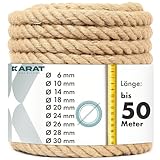 KARAT Kletterseil 5m 24mm Dicke Juteschnur, Tau Seil aus 100% Natur Jute extra Starke Juteband Schnur, Kordel Garn für Sport, Garten Dekoration, Bastelarbeiten Kratzbaum