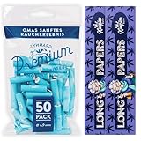 Granny's® Exclusive Slim Aktivkohlefilter 50 Stück & 2 ZellstoffLong Papers 36 Blatt | Ø 6.9 mm Filtertips | 108 x 45 mm organic King Size Long Papers | Kohlefilter für Selbstdreher