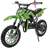 Actionbikes Motors Kinder Mini Elektro Crossbike Delta 49cc | 2-Takt 49ccm Motor - Scheibenbremsen - Bis zu 35-40 km/h- Pocket Bike - Motorrad - Motocross - Dirtbike - Enduro (Grün)