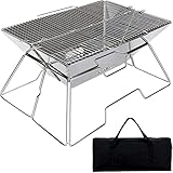 Holzkohlegrills Grill BBQ Portable, Klappgrill Outdoor BBQ Grills, Edelstahl Holzkohlegrill, Standgrilll, Campingzubehör Kochen zum Grillen, Picknick, Wandern