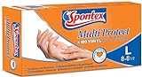 Spontex Multi Protect Einmalhandschuhe aus Vinyl, latexfrei, widerstandsfähig und vielseitig einsetzbar, in praktischer Spenderbox, Größe L, 100er Pack