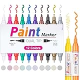 Permanent Marker Fein Wasserfest lackstift, Dual Tip 12 Wasserfeste Paint Marker stifte set, Glasstift und Lackmarker für Stein, Metallic, Plastik, Stoff, Leder, Holz, reifen, DIY Craft Marker Set