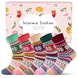 inaWarm ​​Wolle​ Thermosocken Damen，5 Paar Dicke Warme Wollsocken für Winter, Atmungsaktiv，Bunte und Gemütliche Stricksocken, Geschenk für Frauen, Größe 35-42