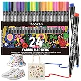 Thboxes 24 Textilstifte Waschmaschinenfest, Permanent Textilfarbe Stoffmalstifte für T-Shirts Stofftaschen Textilien Leinwand Schuhe Hüte Textilmarker Kinder Erwachsene