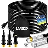 MASKO® Rohrreinigungsschlauch Set Abflussreiniger 15m, 200 bar inkl. Tasche 3 Adapter 2 Düsen + rotierend kompatibel mit Kärcher k2-k7 LAVOR Hochdruckreiniger universal Rohrreinigungsset